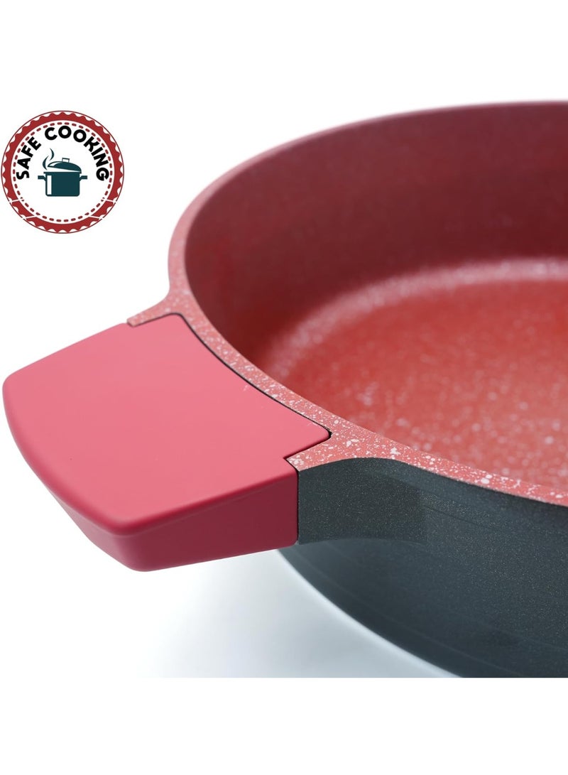 HausRoland Casserole 5.2L red Granite Nonstick Cookware with Lid Die-Cast Aluminum Induction & Oven Safe PFOA/PTFE-Free Kitchen Utensil Durable Scratch-safe Pots Pans for Cooking (Sauce Pot 5.2L) - Image 3